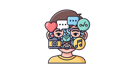 Fototapeta premium Conceptual illustration of a person consumed by social media and digital content.