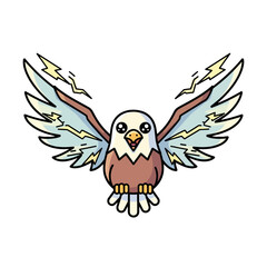 Obraz premium Cute cartoon thunder eagle mascot with lightning wings.