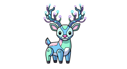 Naklejka premium Adorable robotic deer with glowing colorful antlers cartoon illustration.