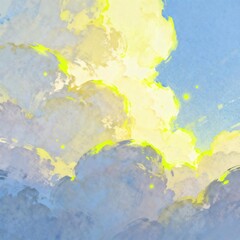 Naklejka premium Vibrant Watercolor Cloudscape Dreamy Gaze Watercolor Portrait with Hopeful Skyward Glance in Uplifted Spirit in Painterly