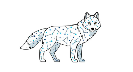 Fototapeta premium Mystical celestial wolf with star and constellation patterns on its fur.