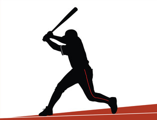 Baseball Player Hitting Ball Silhouette Vector Illustration