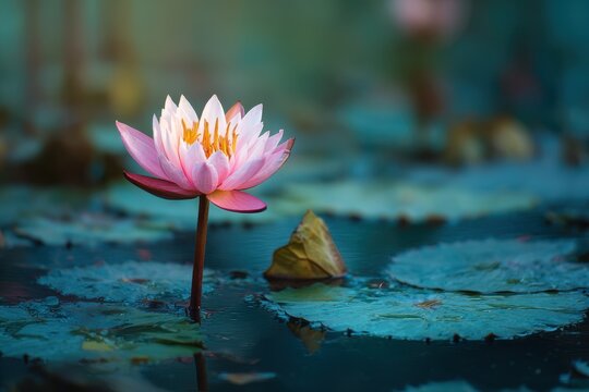 rose colored lotus flowering in a pond