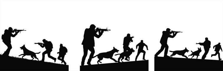 Soldier with Military Dog Silhouettes Combat Mission Scene Isolated