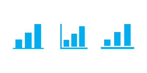 Fototapeta premium Three different styles of ascending light blue bar charts demonstrating statistical progress and business development isolated on white.