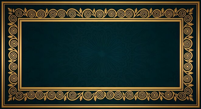 Elegant gold border frames rich teal background with subtle design elements
