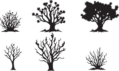 Obraz premium A set of bushes, trees, and plants. Hand drawn vector illustration 