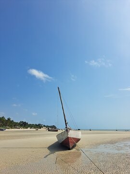 A wooden traditional boat in  the indian ocean coast of Vilankulos, Mozambique