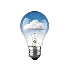 Bright light bulb with a fluffy white cloud inside, symbolizing cloud computing and new ideas.