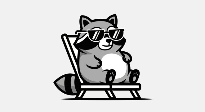 Cartoon raccoon relaxing outdoors