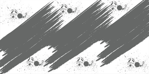 Abstract gray paint splatters and brush strokes on a white background