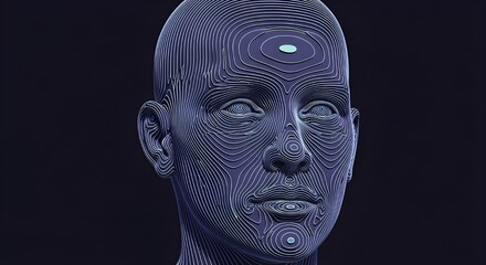 Futuristic AI Human Head with Luminous Third Eye - Advanced Technology Concept