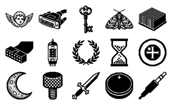 Retro Pixel Art Tech and Mystical Element Kit for Nostalgic Desktop and Computing Graphics