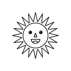 Hand-drawn smiling sun &ndash; black and white line illustration