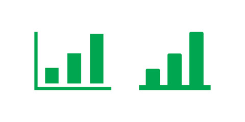 Two variations of ascending green bar graphs illustrating positive statistical growth and improvement isolated against a white background.