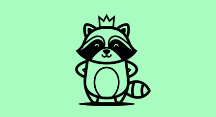 Cartoon raccoon with crown on green background © Leomord