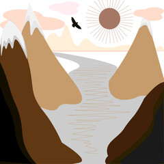  Vector minimalist mountain landscape with snow-capped peaks