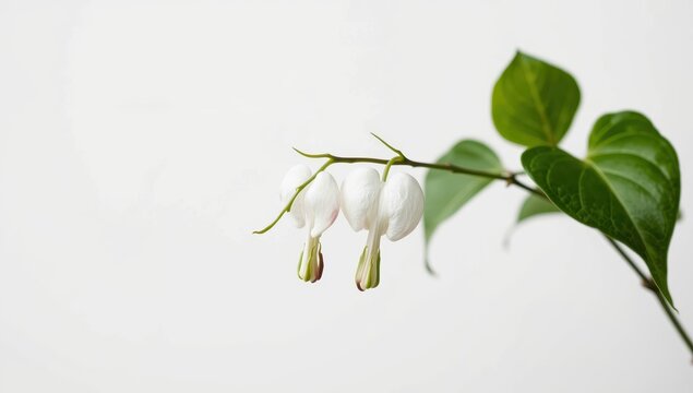 Lonely bleeding heart vine displaying fine white flowers and pale green foliage against a white backdrop