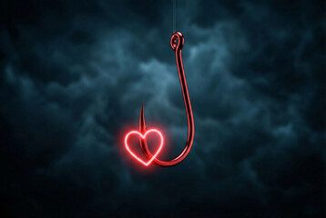 Neon heart on a fish hook