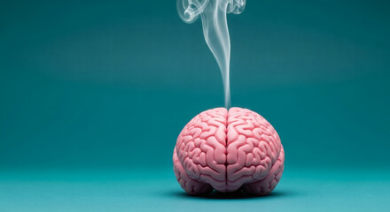 Smoking Brain Overworked Mind with Creative Burnout on Teal.