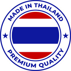 Circular Made in Thailand premium quality badge featuring the national flag a vector design element for product origin and international branding