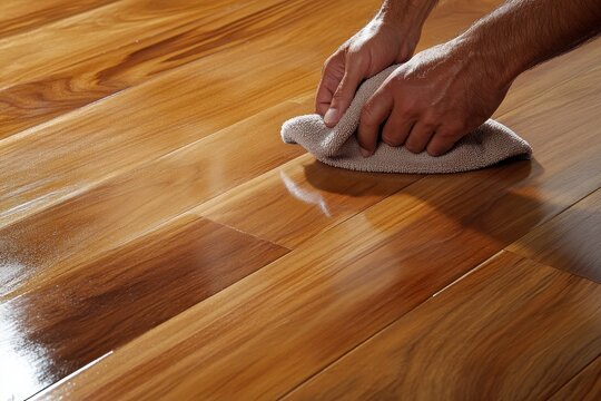 Man wiping a hardwood floor with a microfiber cloth