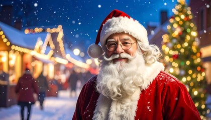 Santa Claus in a Festive Christmas Market Setting.