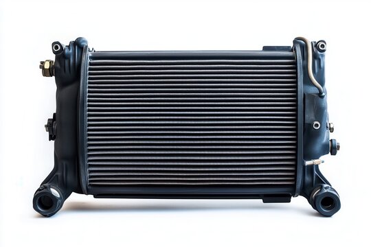 Isolated car radiator heater on white spare cooling system for combustion engine