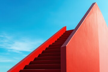 Blue Sky Behind Red Staircase Front Perspective Career Advancement Inspiration