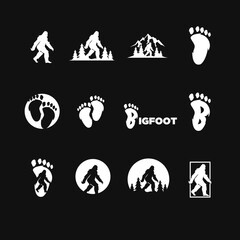 Bigfoot Sasquatch Footprint Silhouettes and Icons Set for Logo and Graphic Design