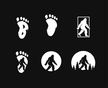 Bigfoot Sasquatch Footprint and Silhouette Vector Logos Set