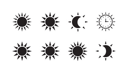 sun moon and clock icons set day night cycle and time measurement symbols celestial and timekeeping graphic elements