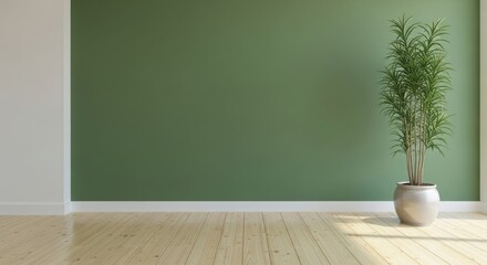 Minimalist room with single potted bamboo plant