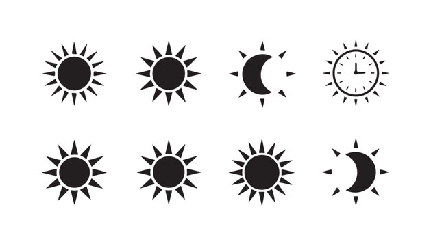 sun moon and clock icons set day night cycle and time measurement symbols celestial and timekeeping graphic elements