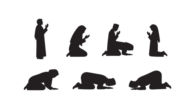 Islamic prayer positions silhouette collection