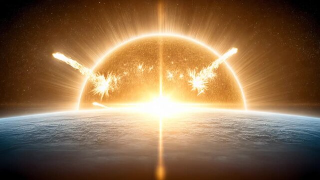 Solar Flares Erupting from Sun Over Earth&rsquo;s Curved