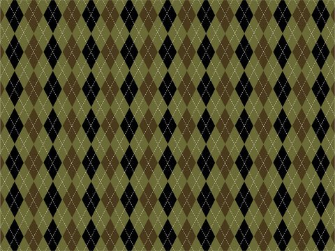 Seamless argyle pattern with repeating diamond shapes in muted green, brown, and black tones. Classic geometric textile design with a vintage and preppy aesthetic. Ideal for fabric prints.