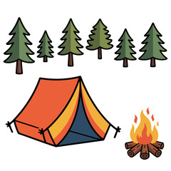 Cozy camping scene in the woods