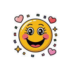 Cheerful sun emoji surrounded by hearts and stars