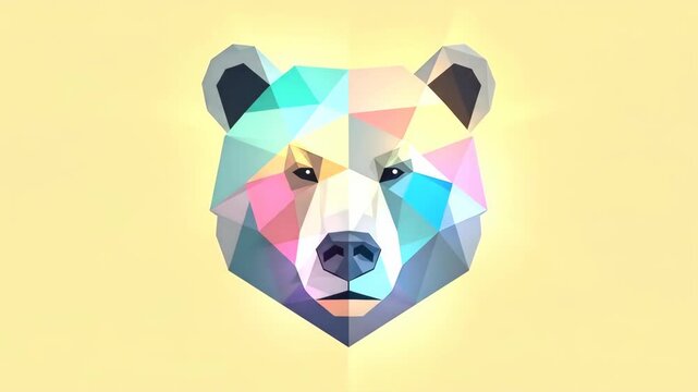 Geometric animal art of colorful bear heads. Low poly digital illustration with changing patterns for modern design.