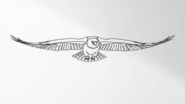Animated drawing of a soaring eagle with flapping wings. Bird in flight sequence against a plain white background for wildlife concept.