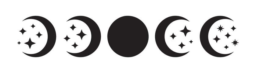 Celestial moon phases and stars icons set on white background vector illustration