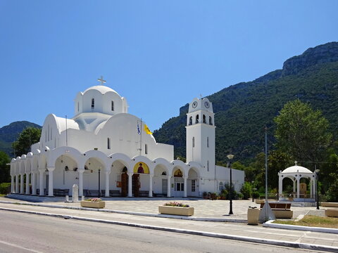 Greece - view of the church in the town of Kamena  Vourla and its surroundings