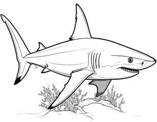 Detailed Line Art of a Shark in the Ocean.