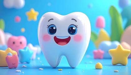 Cute Tooth Cartoon Character Illustration for Dental Health Awareness.