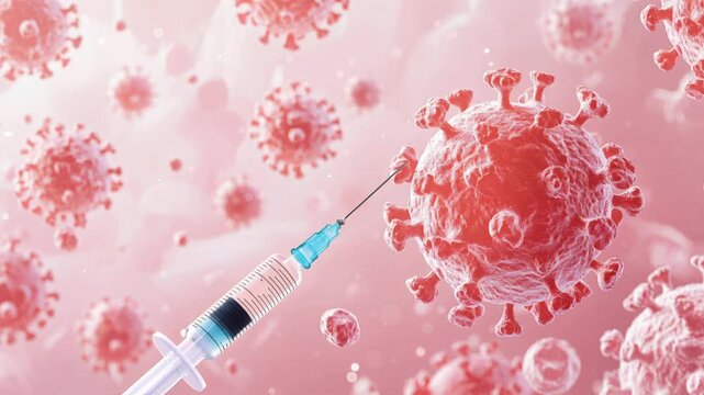 Syringe Penetrating Viral Particle in Microscopic View