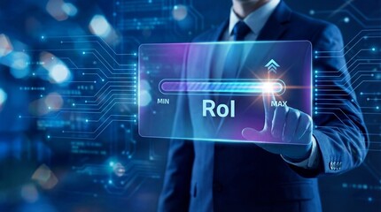 Businessman adjusting ROI slider for maximum return on investment