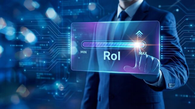 Businessman adjusting ROI slider for maximum return on investment