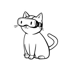 Cat Wearing Virtual Reality Goggles on White Background