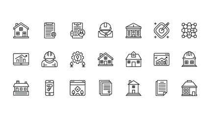 Real estate and construction vector icons set flat design editable scalable illustration